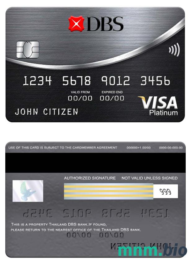 Thailand DBS bank platyna przykład karty visa w formacie PSD